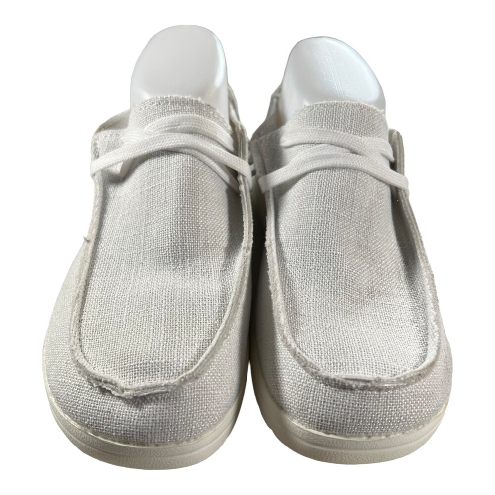 Boat Shoe Fabric Hang Loose Moc Lace-Up Oxford Casual Shoes Off White Size 6